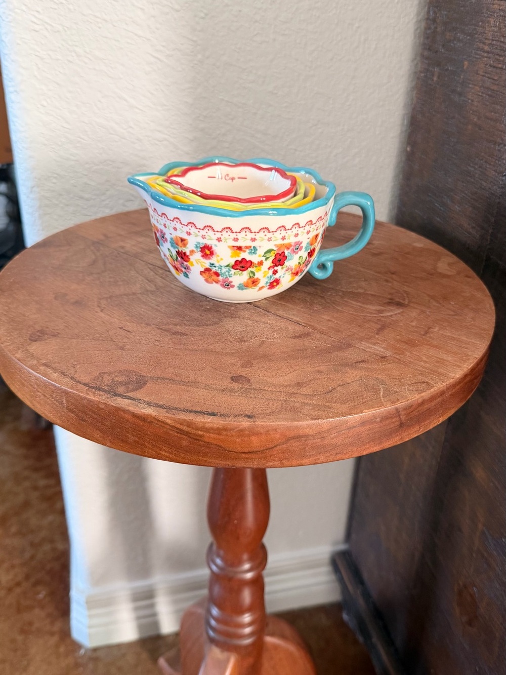 The Pioneer Woman Floral Ceramic Nesting Measuring Cups with Turquoise Handle